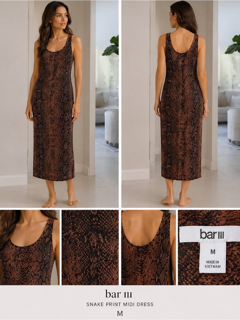 Bar III Brown & Black Snake-Print Midi Chemise